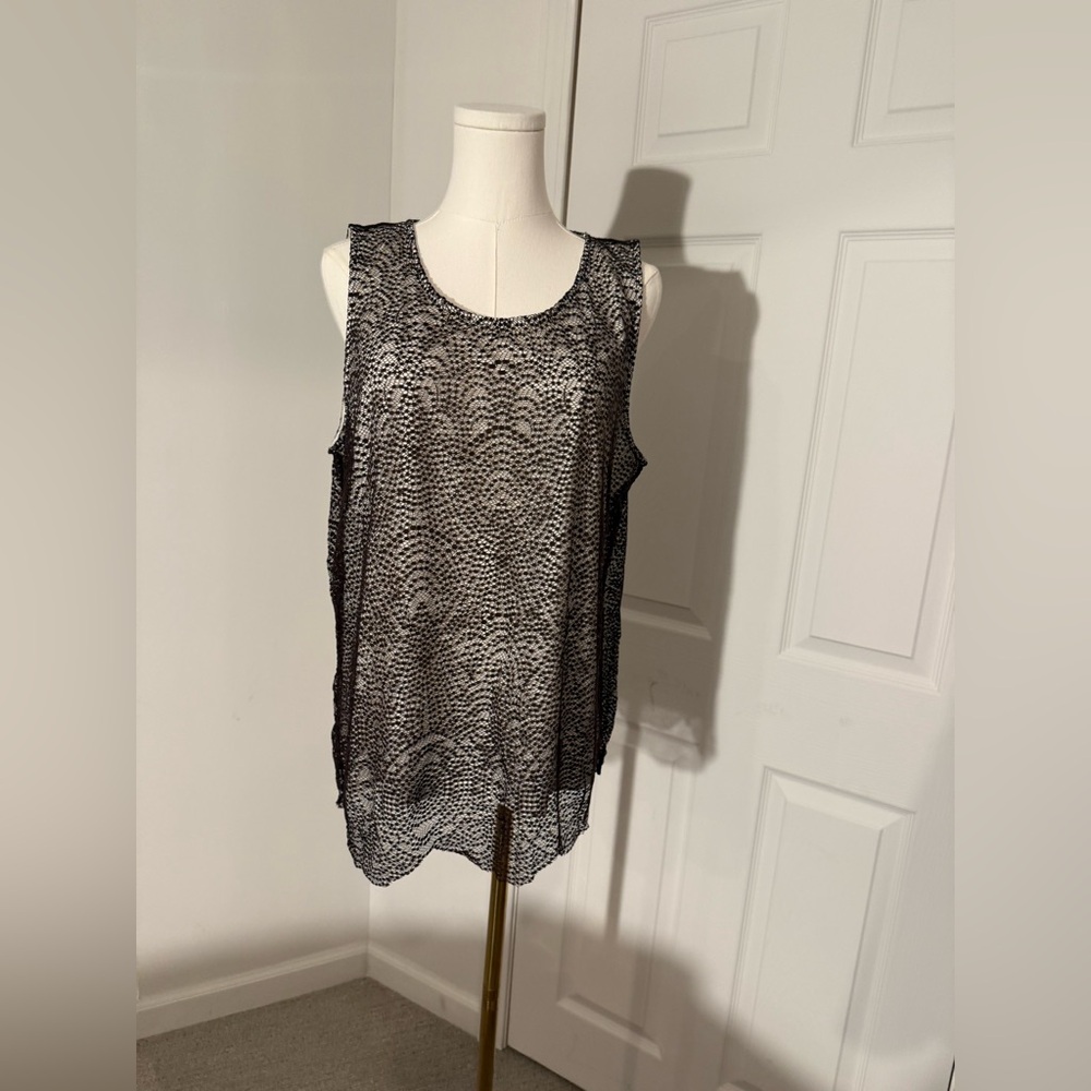 Chico's White with Brown Lace Sleeveless Tank Top | 2 | NWOT